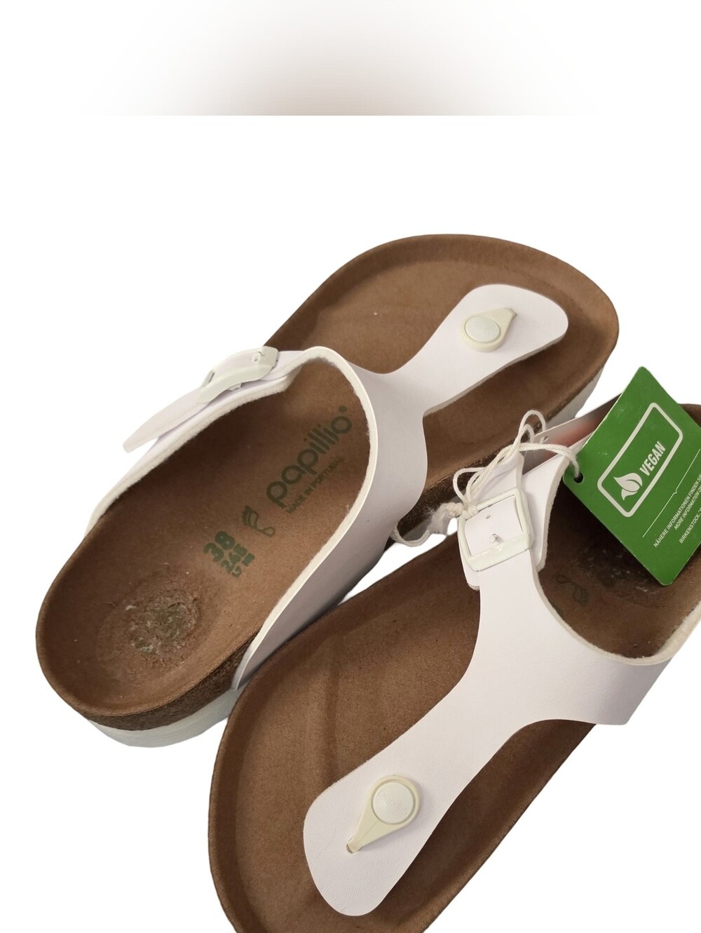 BIRKENSTOCK Papillio White Gizeh PAP Flex Platform Size 38W NEW